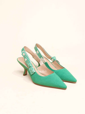 Dior Green Canvas J'adior Slingback 65mm Pumps Size 36.5