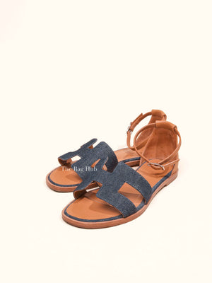 Hermes Gold/Denim Leather Santorini Flats Size 36