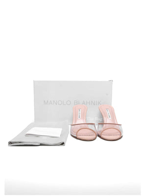 Manolo Blahnik Nude Suade Jadifa Clear Stiletto Mule Sandals Size 37