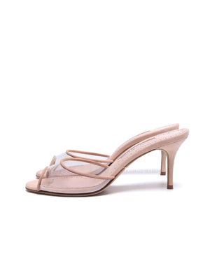 Manolo Blahnik Nude Suade Jadifa Clear Stiletto Mule Sandals Size 37