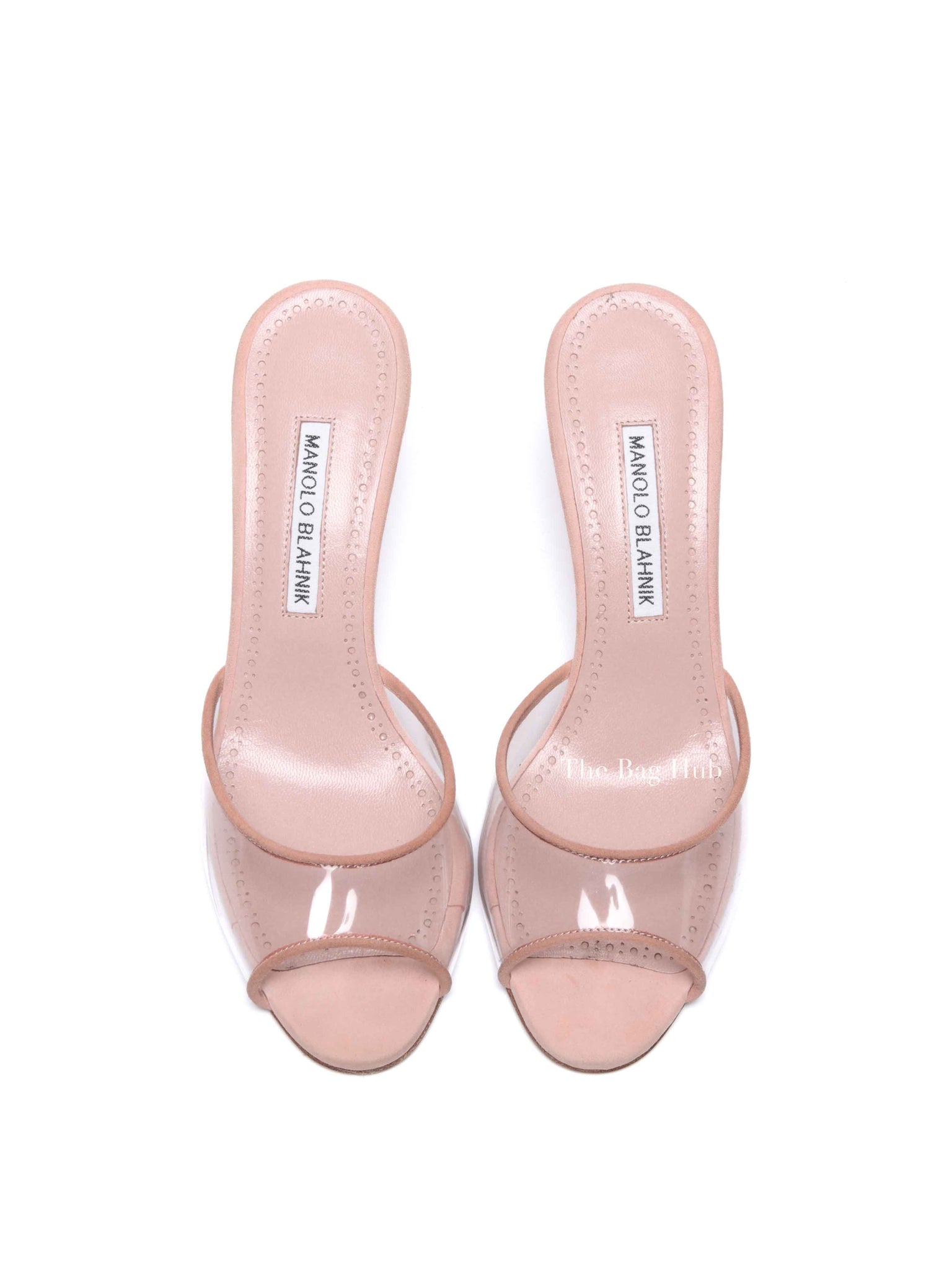 Manolo Blahnik Nude Suade Jadifa Clear Stiletto Mule Sandals Size 37