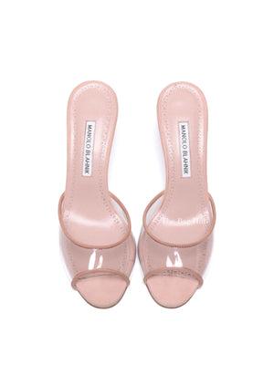 Manolo Blahnik Nude Suade Jadifa Clear Stiletto Mule Sandals Size 37