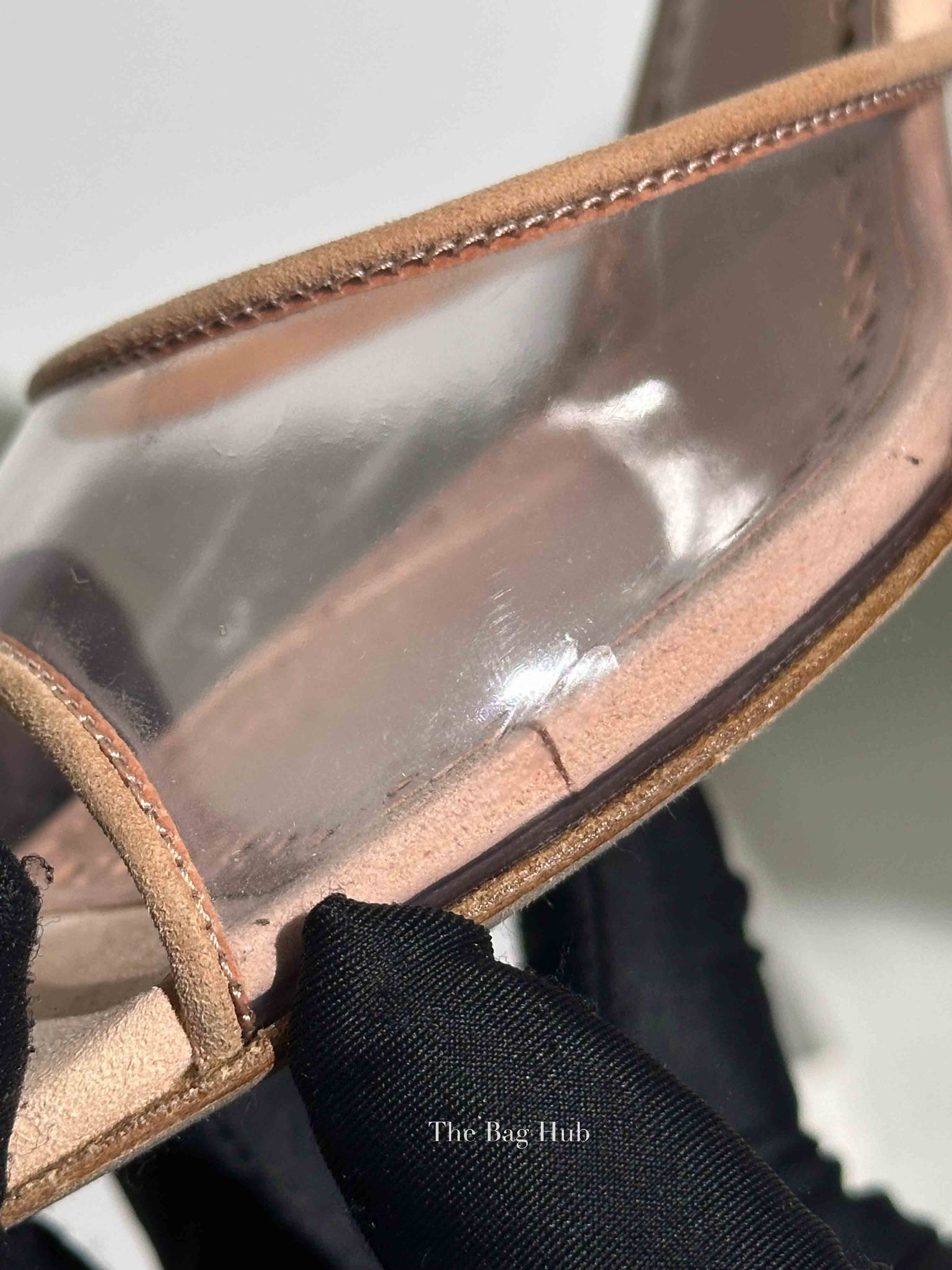 Manolo Blahnik Nude Suade Jadifa Clear Stiletto Mule Sandals Size 37