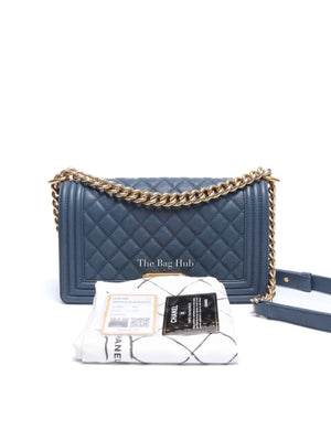 Chanel Blue Caviar Old Medium Le Boy Shoulder Bag GHW