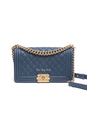 Chanel Blue Caviar Old Medium Le Boy Shoulder Bag GHW