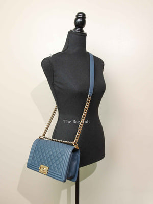 Chanel Blue Caviar Old Medium Le Boy Shoulder Bag GHW
