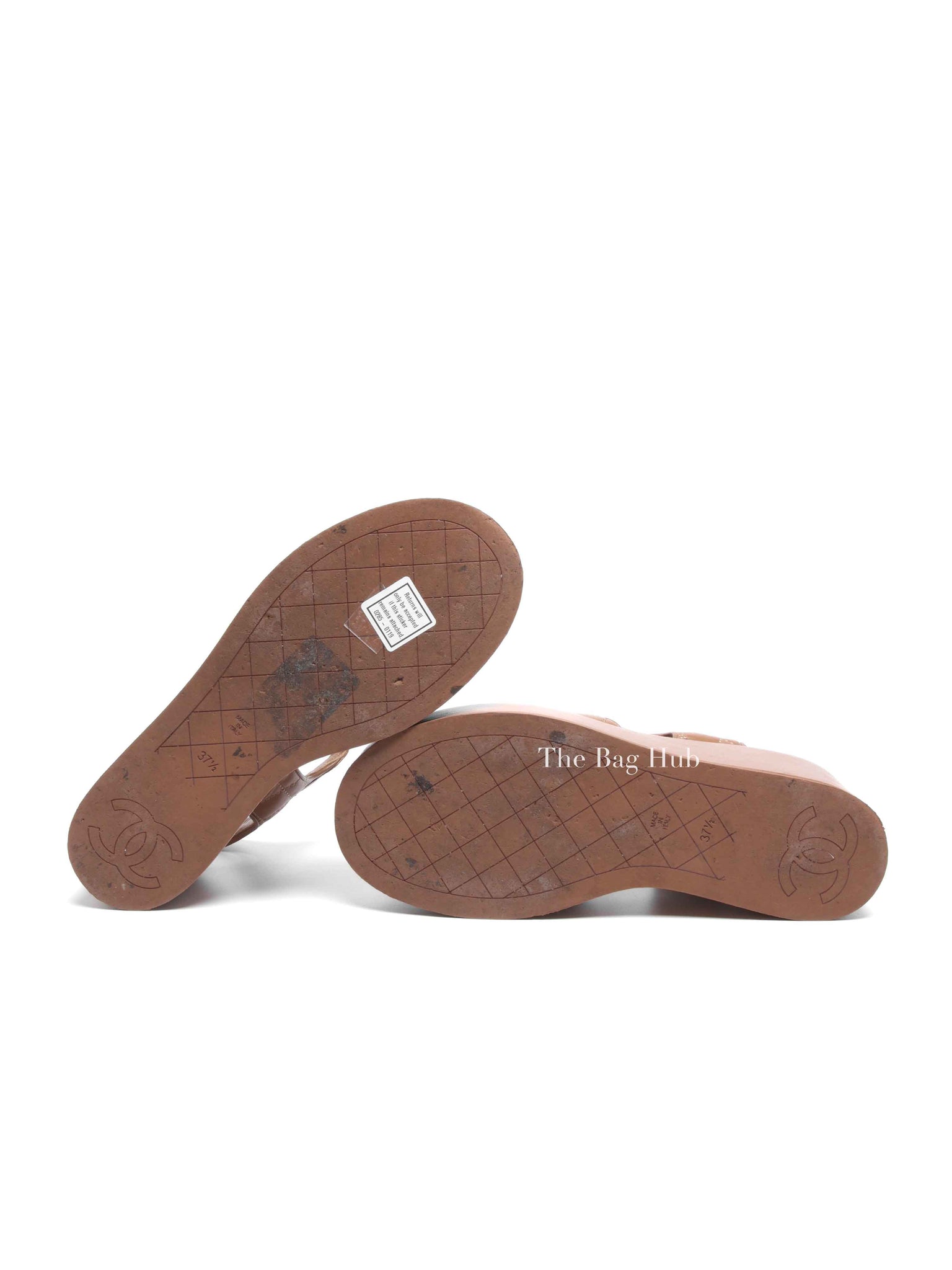 Chanel Beige Lambskin Quilted CC Platform Sandals Size 37.5
