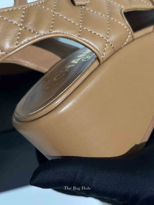 Chanel Beige Lambskin Quilted CC Platform Sandals Size 37.5