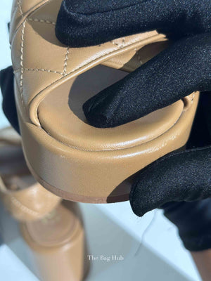 Chanel Beige Lambskin Quilted CC Platform Sandals Size 37.5