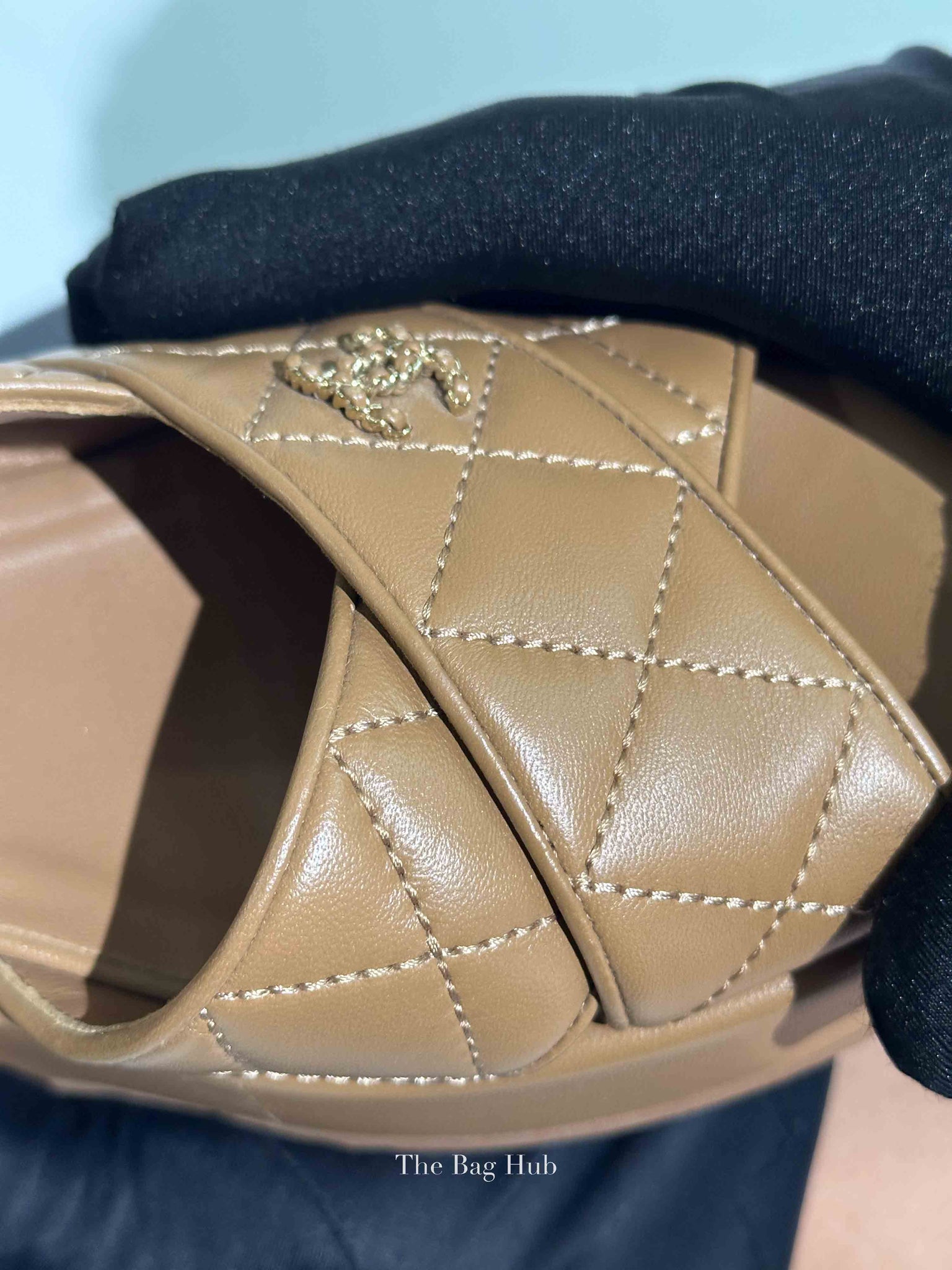 Chanel Beige Lambskin Quilted CC Platform Sandals Size 37.5