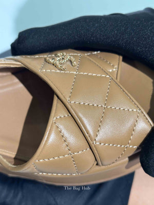 Chanel Beige Lambskin Quilted CC Platform Sandals Size 37.5