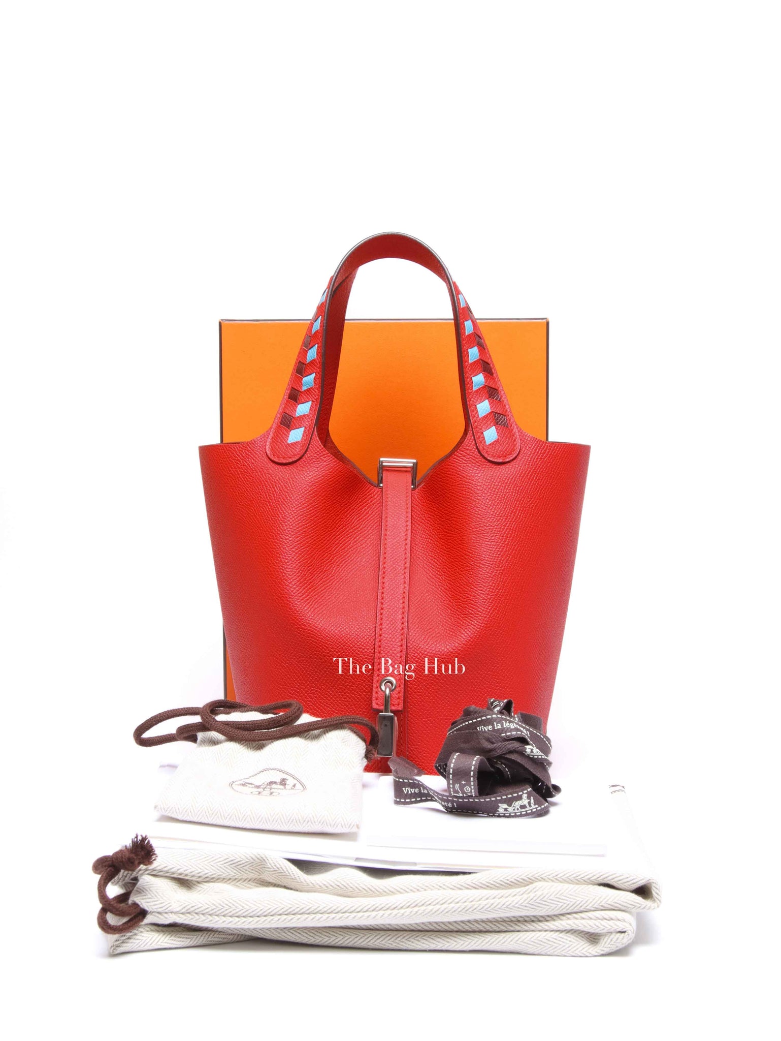 Hermes Rouge Coeur/Bleu Du Nord/Rouge H Epsom Tressage De Cuir Picotin Lock 18 PM