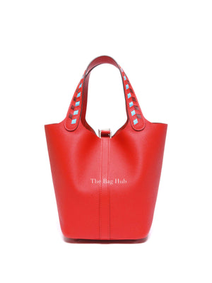 Hermes Rouge Coeur/Bleu Du Nord/Rouge H Epsom Tressage De Cuir Picotin Lock 18 PM