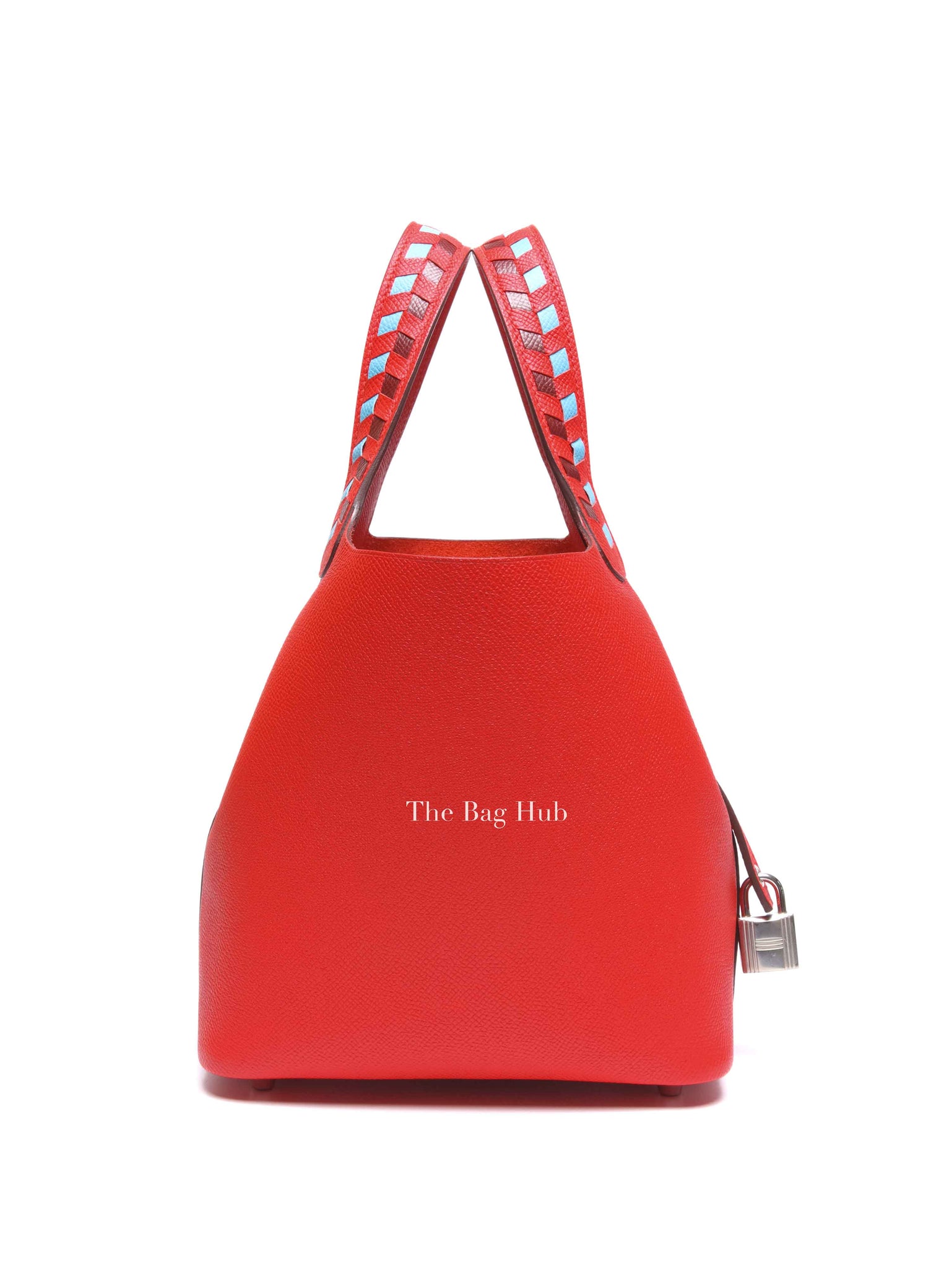 Hermes Rouge Coeur/Bleu Du Nord/Rouge H Epsom Tressage De Cuir Picotin Lock 18 PM