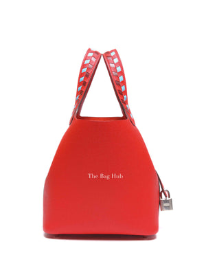 Hermes Rouge Coeur/Bleu Du Nord/Rouge H Epsom Tressage De Cuir Picotin Lock 18 PM