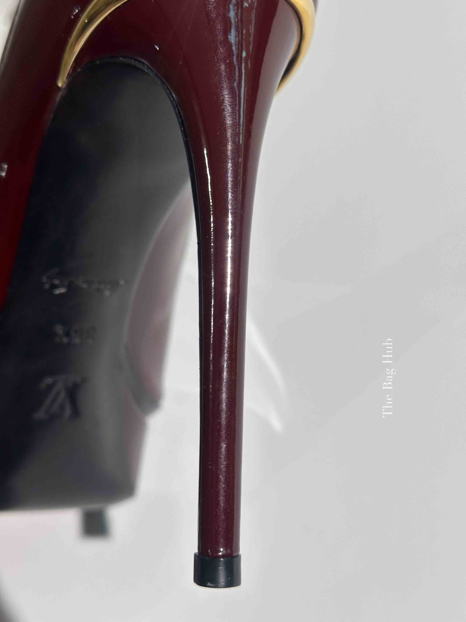 Louis Vuitton Burgundy Patent Leather Eyeline Peep Toe Pumps Size 36.5