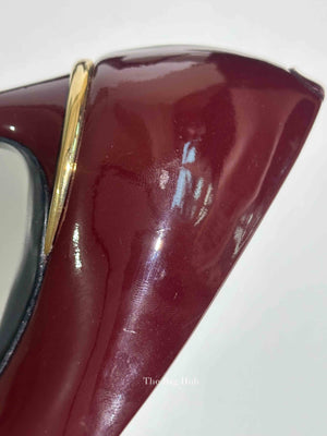 Louis Vuitton Burgundy Patent Leather Eyeline Peep Toe Pumps Size 36.5
