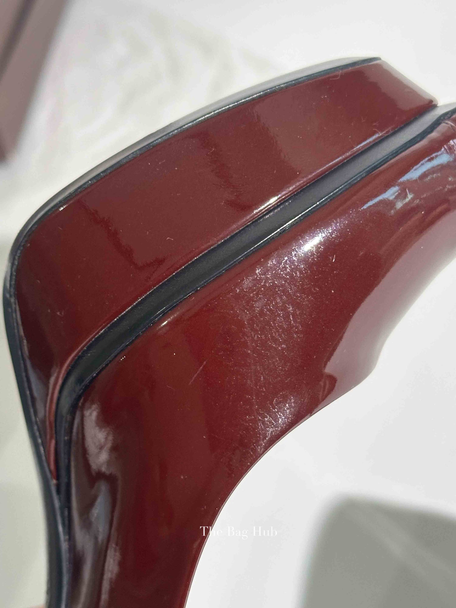 Louis Vuitton Burgundy Patent Leather Eyeline Peep Toe Pumps Size 36.5