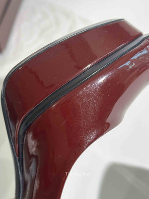 Louis Vuitton Burgundy Patent Leather Eyeline Peep Toe Pumps Size 36.5