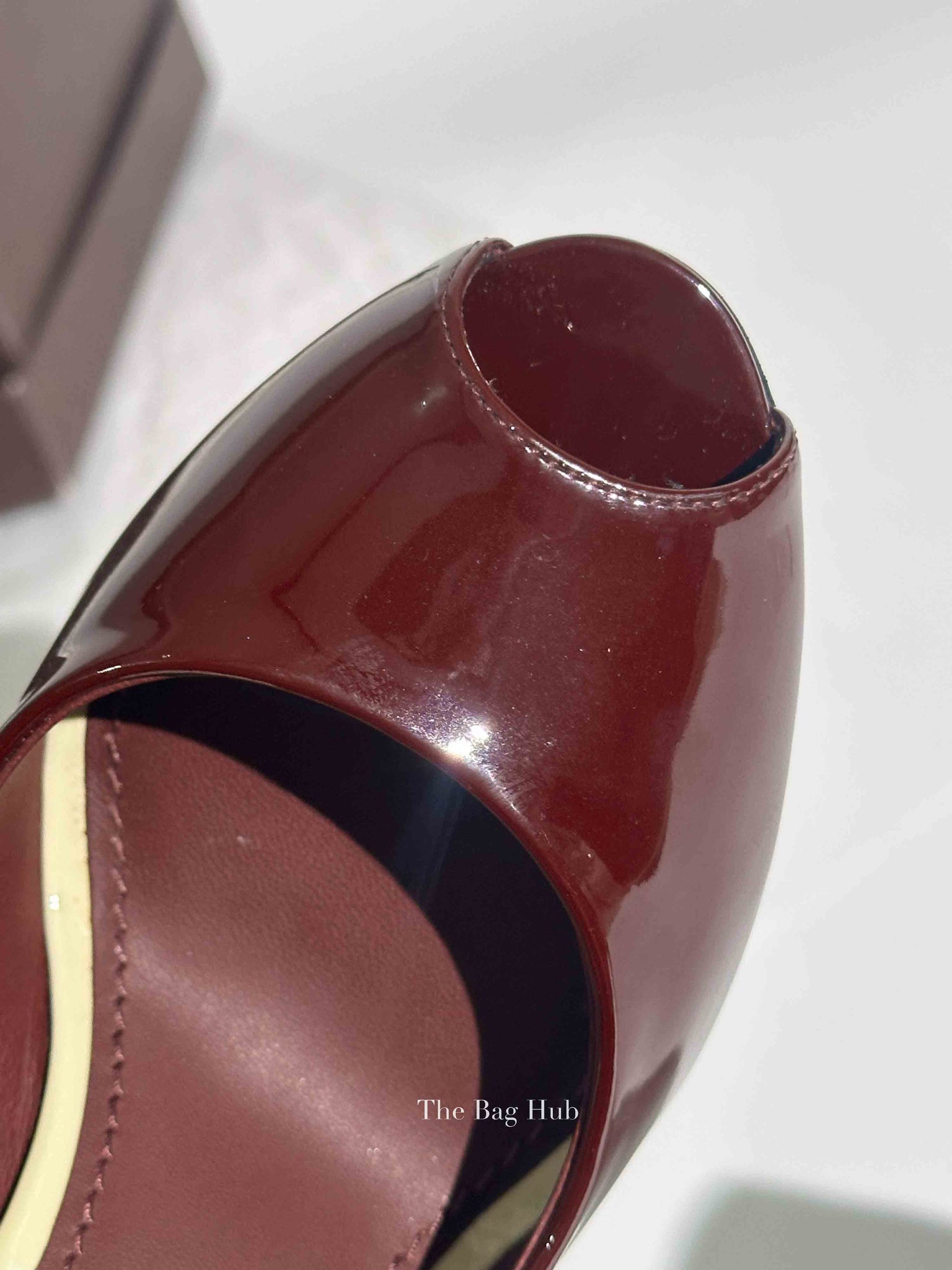 Louis Vuitton Burgundy Patent Leather Eyeline Peep Toe Pumps Size 36.5