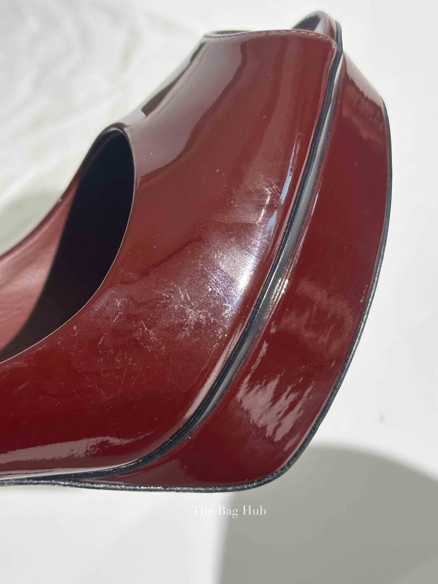 Louis Vuitton Burgundy Patent Leather Eyeline Peep Toe Pumps Size 36.5