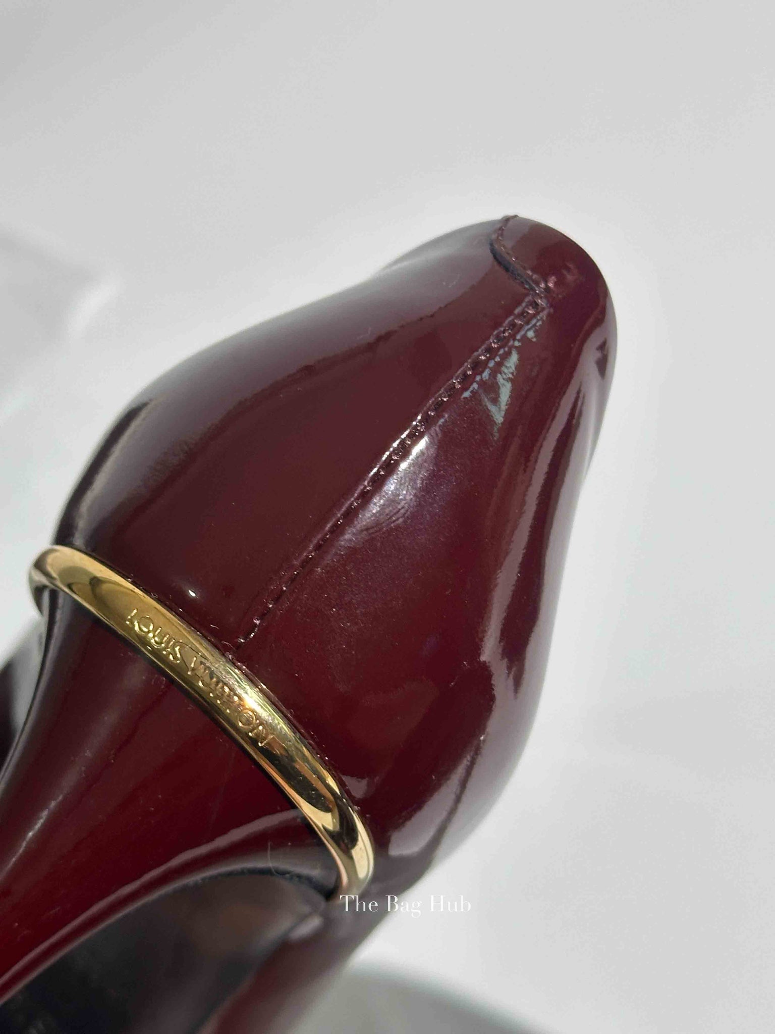 Louis Vuitton Burgundy Patent Leather Eyeline Peep Toe Pumps Size 36.5