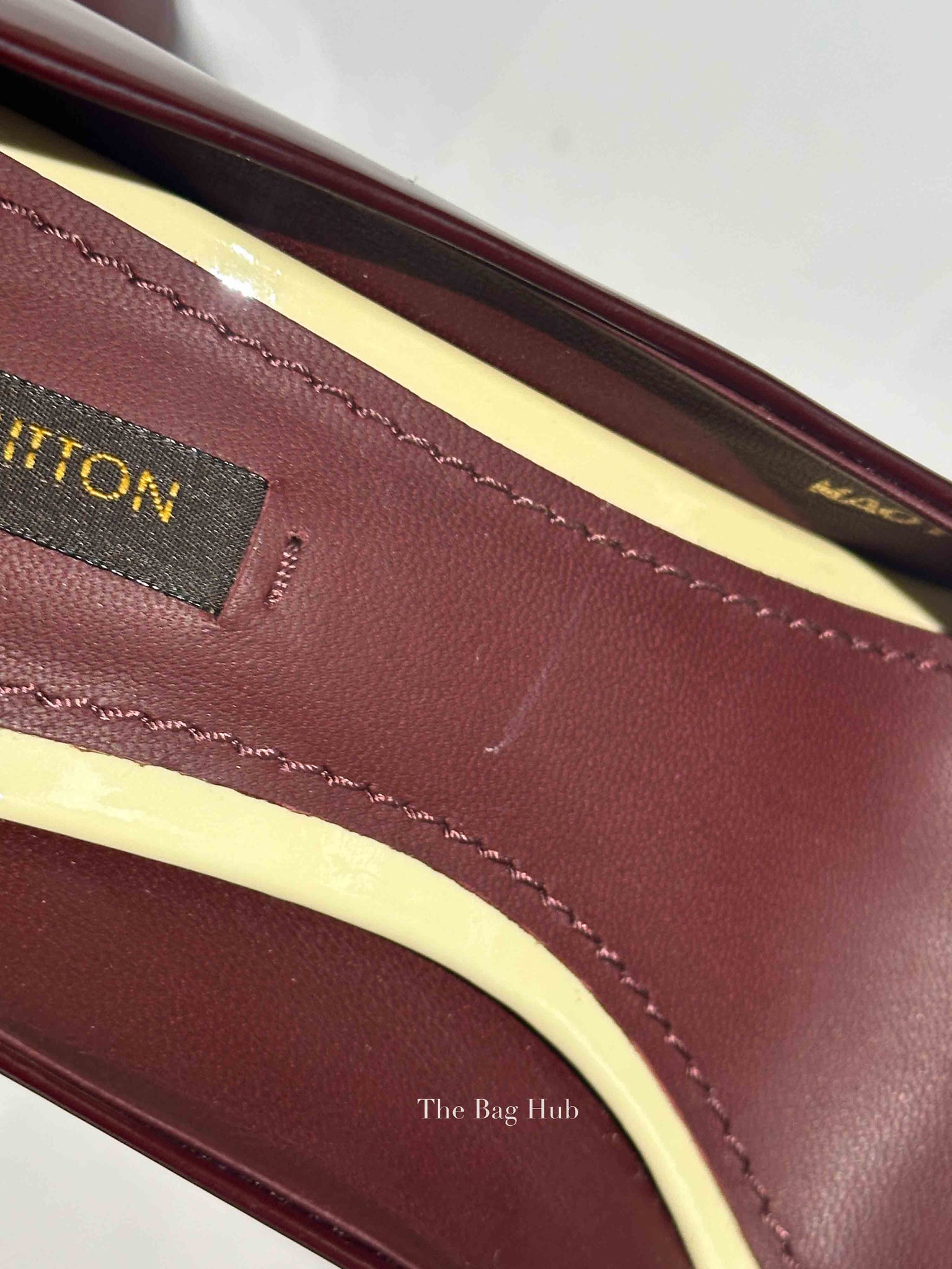 Louis Vuitton Burgundy Patent Leather Eyeline Peep Toe Pumps Size 36.5
