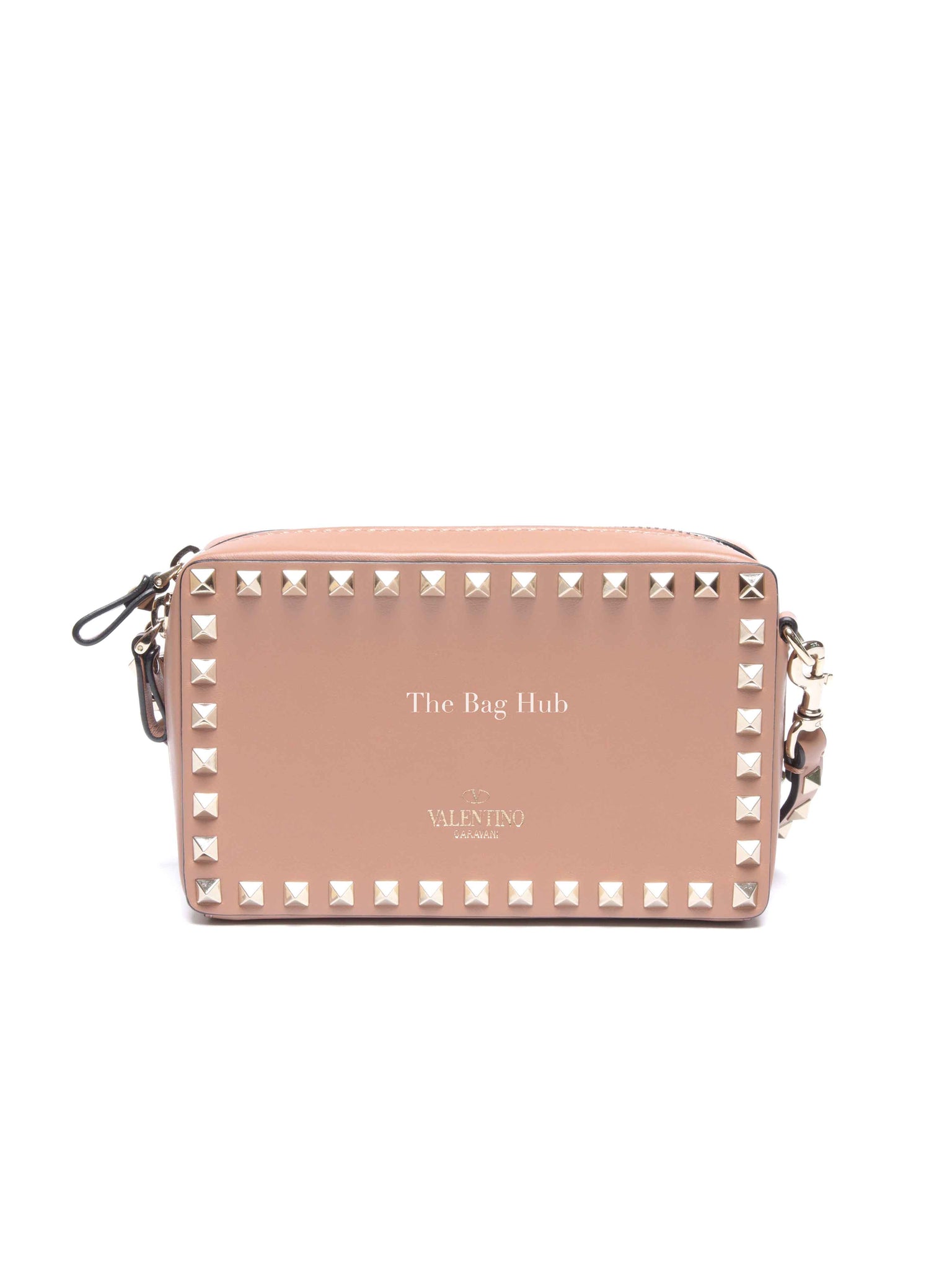 Valentino Beige/Pink Calfskin Rockstud Camera Clutch Crossbody Bag