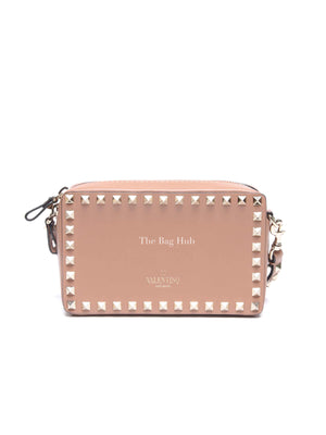 Valentino Beige/Pink Calfskin Rockstud Camera Clutch Crossbody Bag
