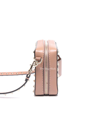 Valentino Beige/Pink Calfskin Rockstud Camera Clutch Crossbody Bag