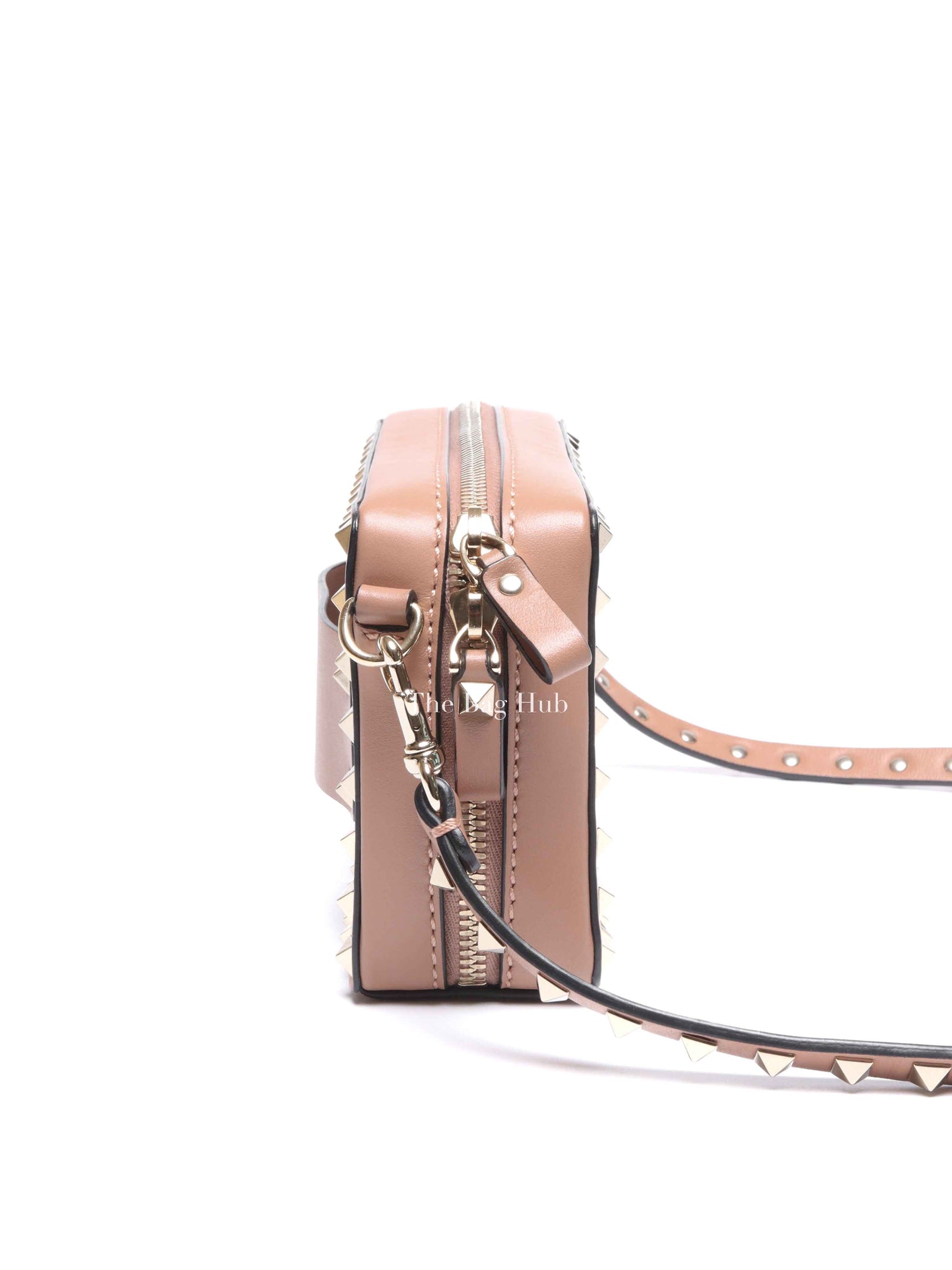 Valentino Beige/Pink Calfskin Rockstud Camera Clutch Crossbody Bag