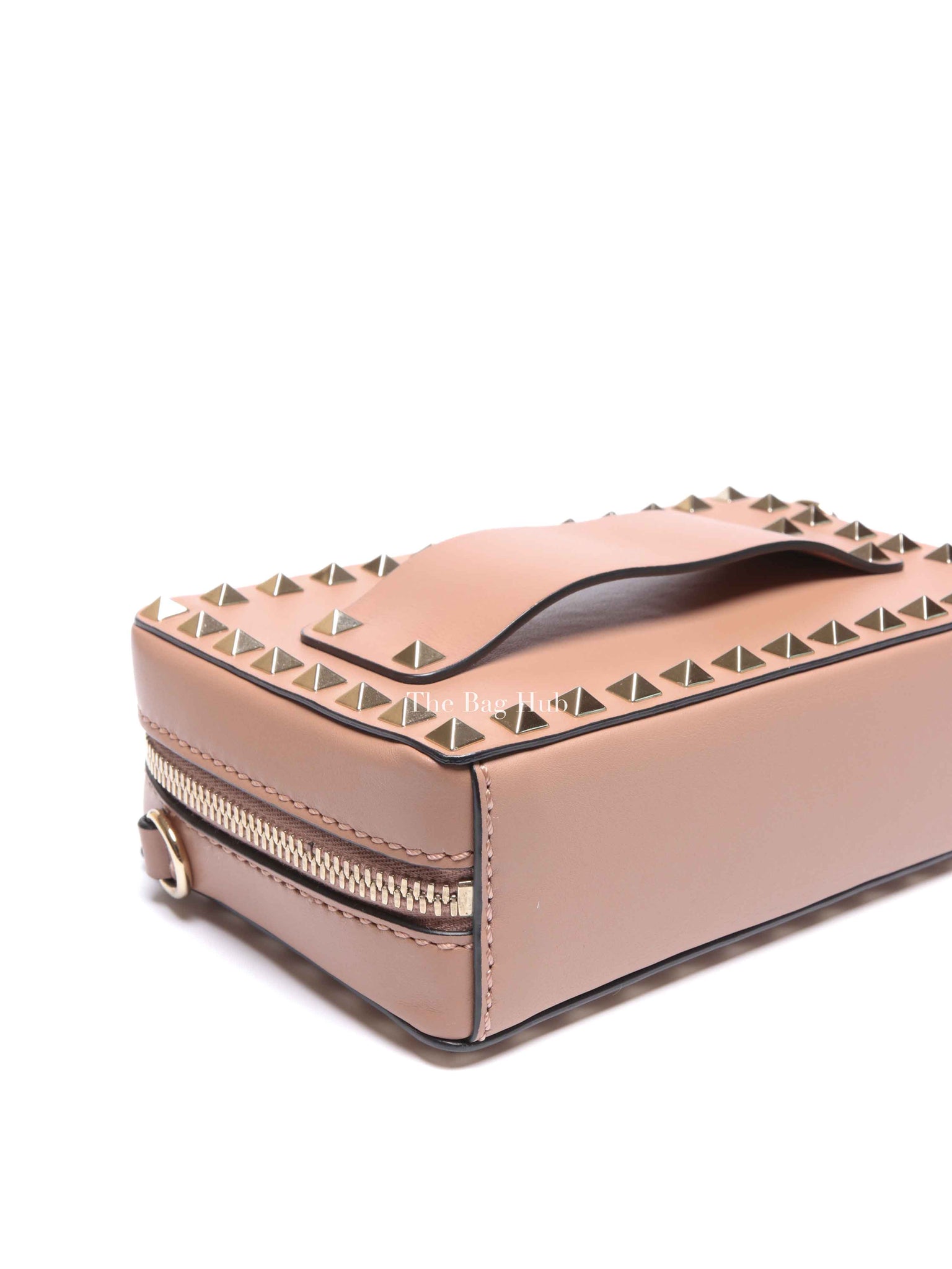 Valentino Beige/Pink Calfskin Rockstud Camera Clutch Crossbody Bag