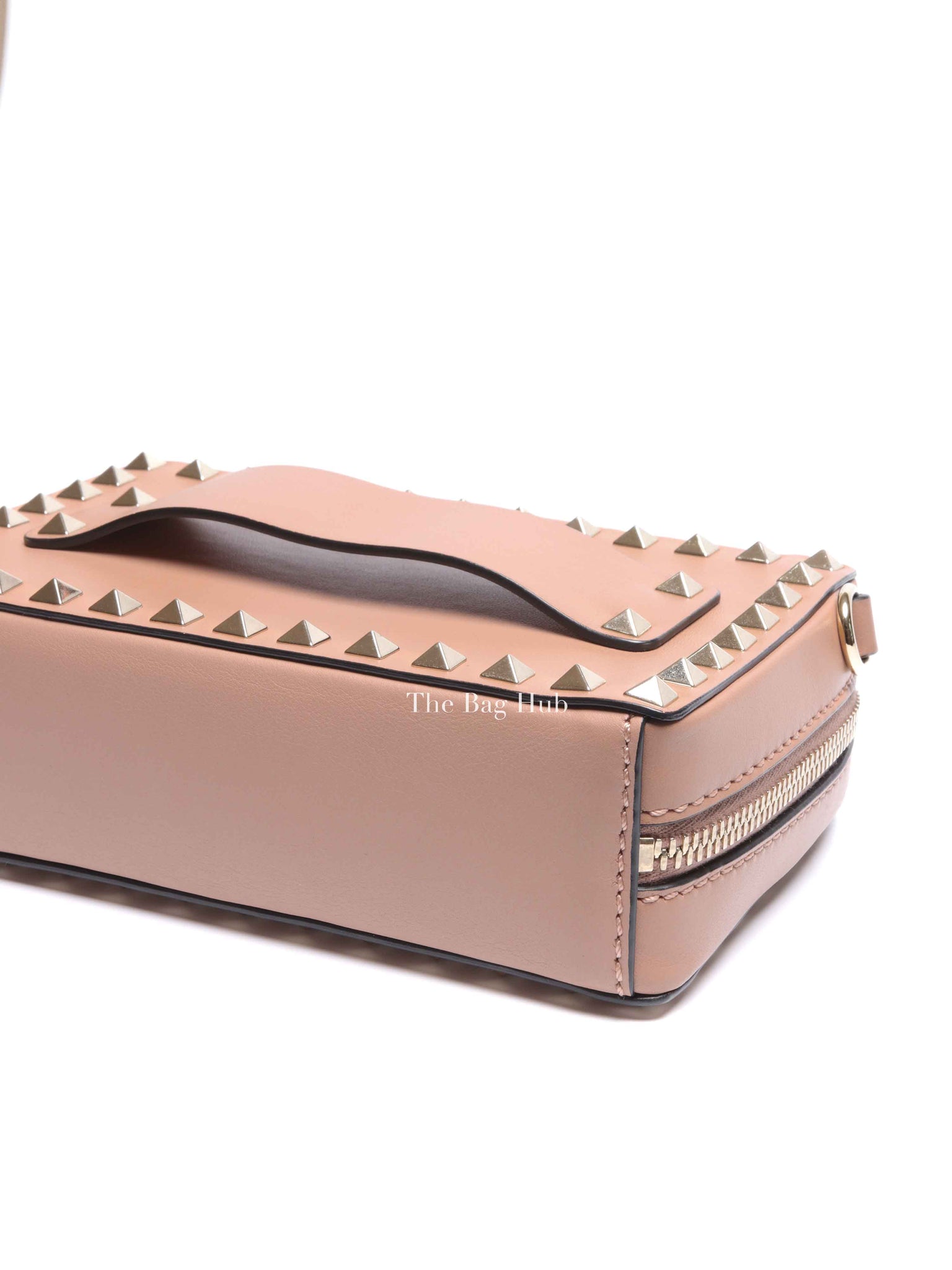 Valentino Beige/Pink Calfskin Rockstud Camera Clutch Crossbody Bag