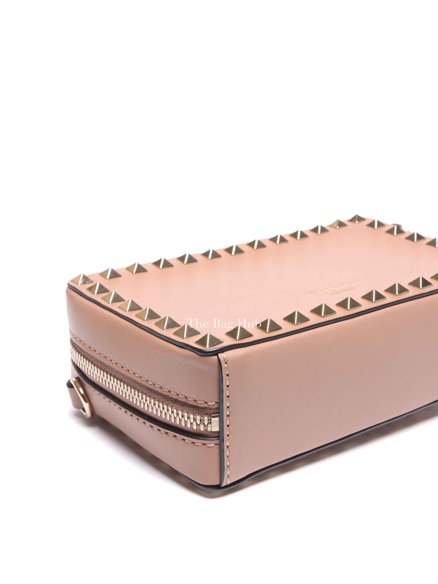 Valentino Beige/Pink Calfskin Rockstud Camera Clutch Crossbody Bag