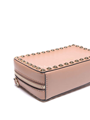 Valentino Beige/Pink Calfskin Rockstud Camera Clutch Crossbody Bag