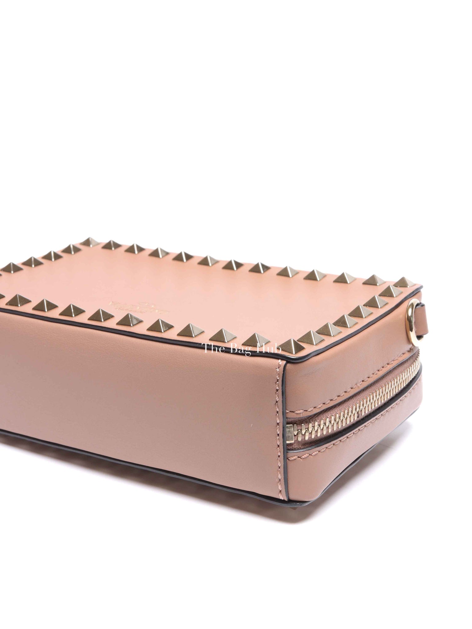 Valentino Beige/Pink Calfskin Rockstud Camera Clutch Crossbody Bag