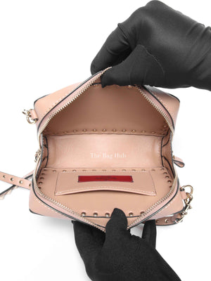 Valentino Beige/Pink Calfskin Rockstud Camera Clutch Crossbody Bag