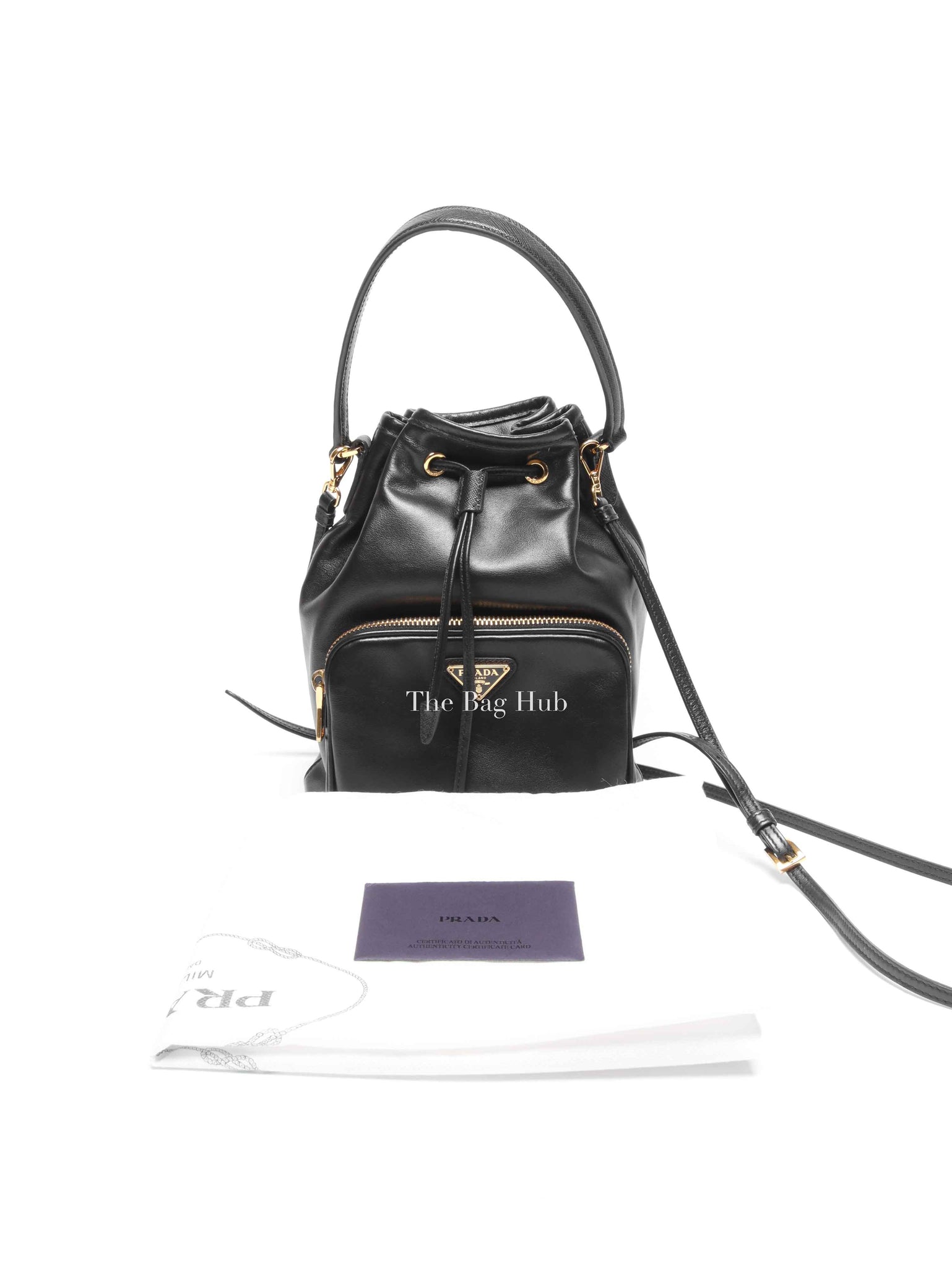 Prada Black Light Calf Duet Bucket Shoulder Bag