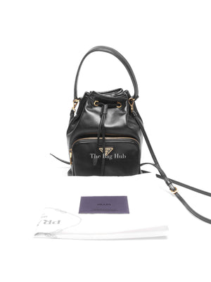 Prada Black Light Calf Duet Bucket Shoulder Bag