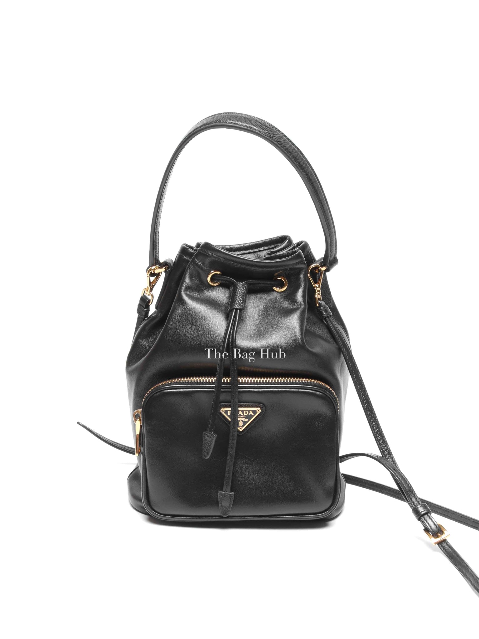 Prada Black Light Calf Duet Bucket Shoulder Bag