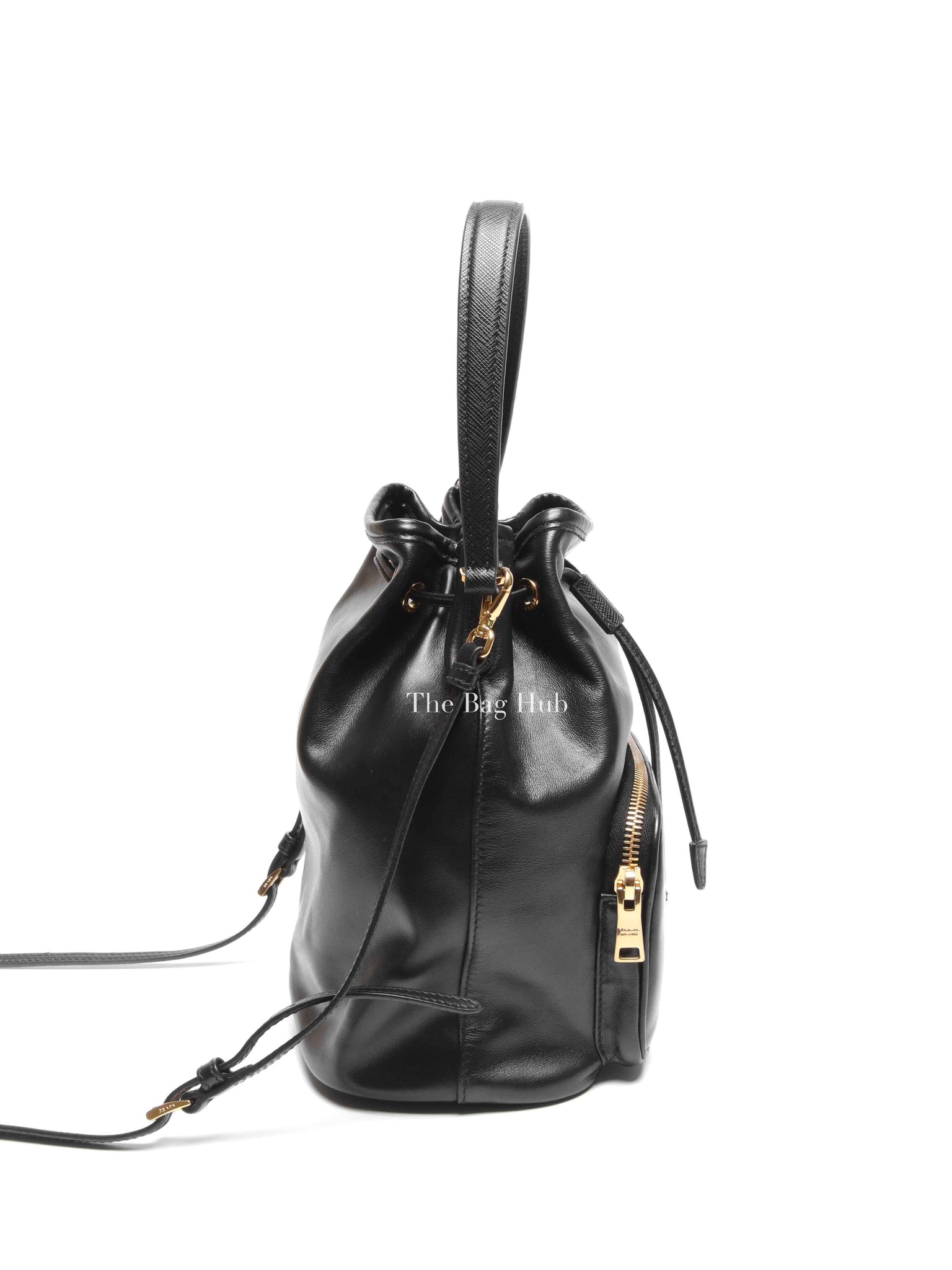 Prada Black Light Calf Duet Bucket Shoulder Bag