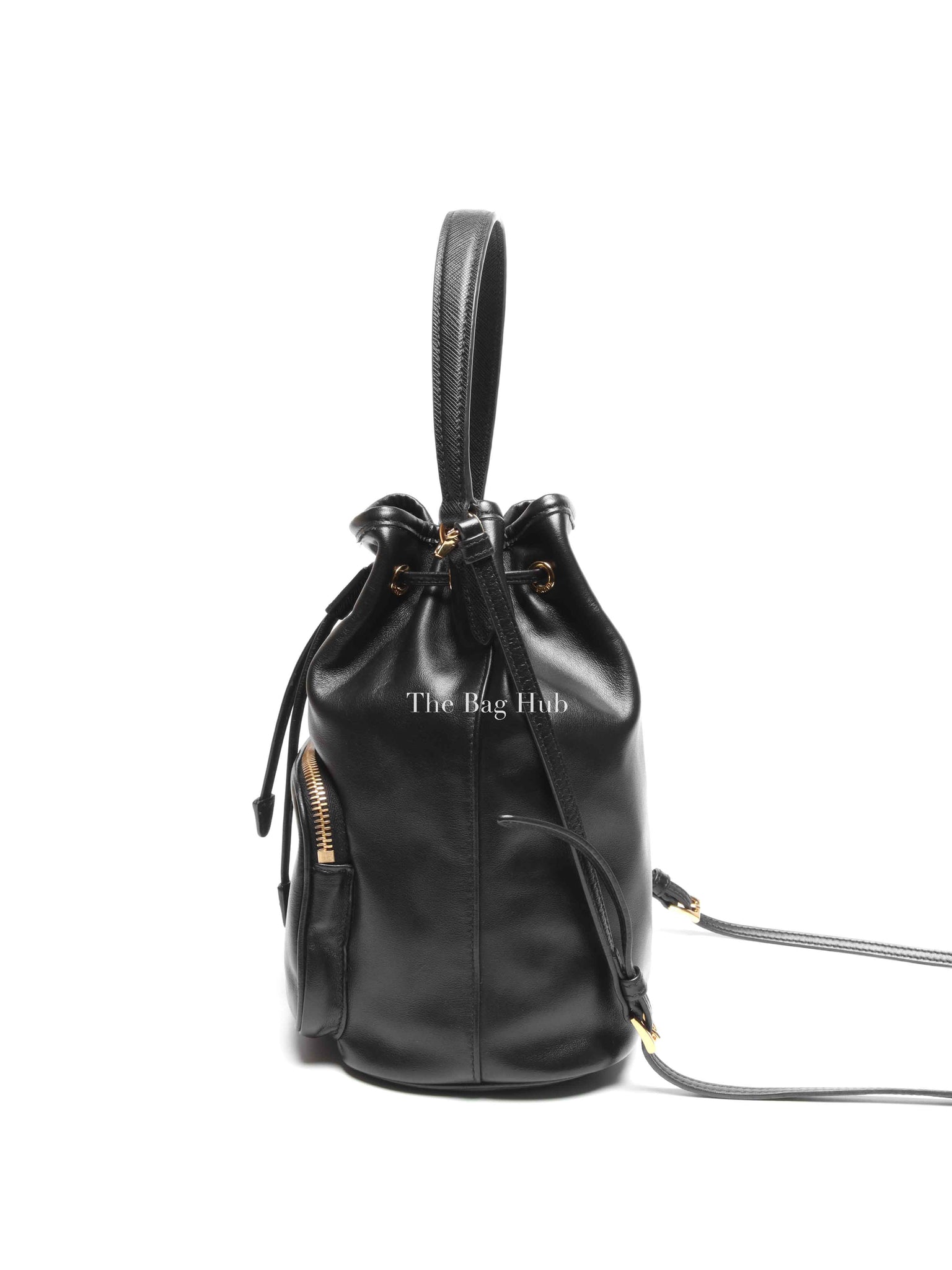 Prada Black Light Calf Duet Bucket Shoulder Bag