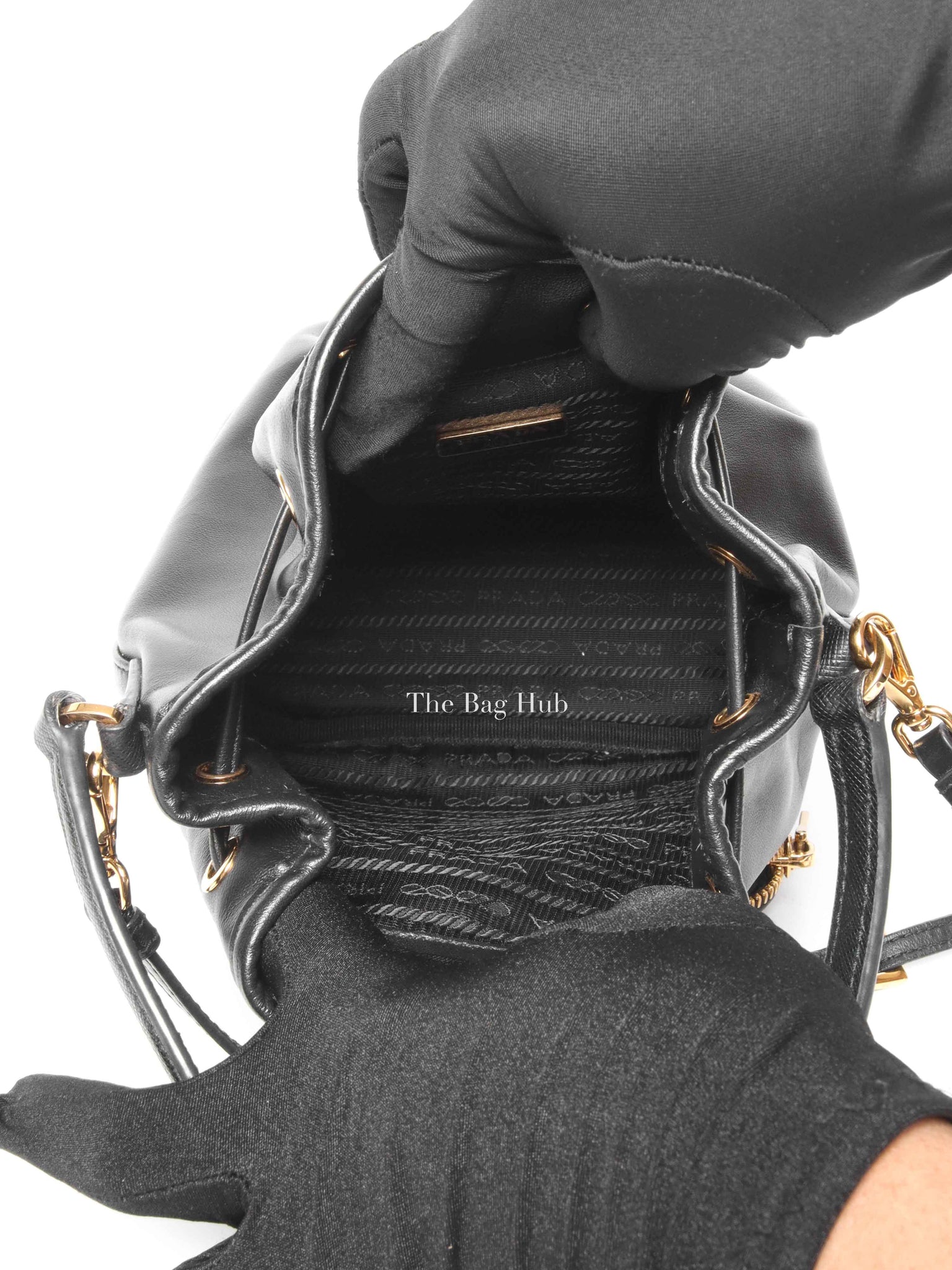 Prada Black Light Calf Duet Bucket Shoulder Bag