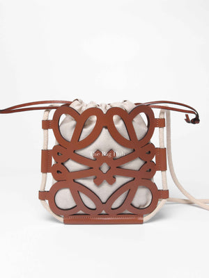 Loewe Brown Beige Leather Anagram Cutout Small Crossbody Bag