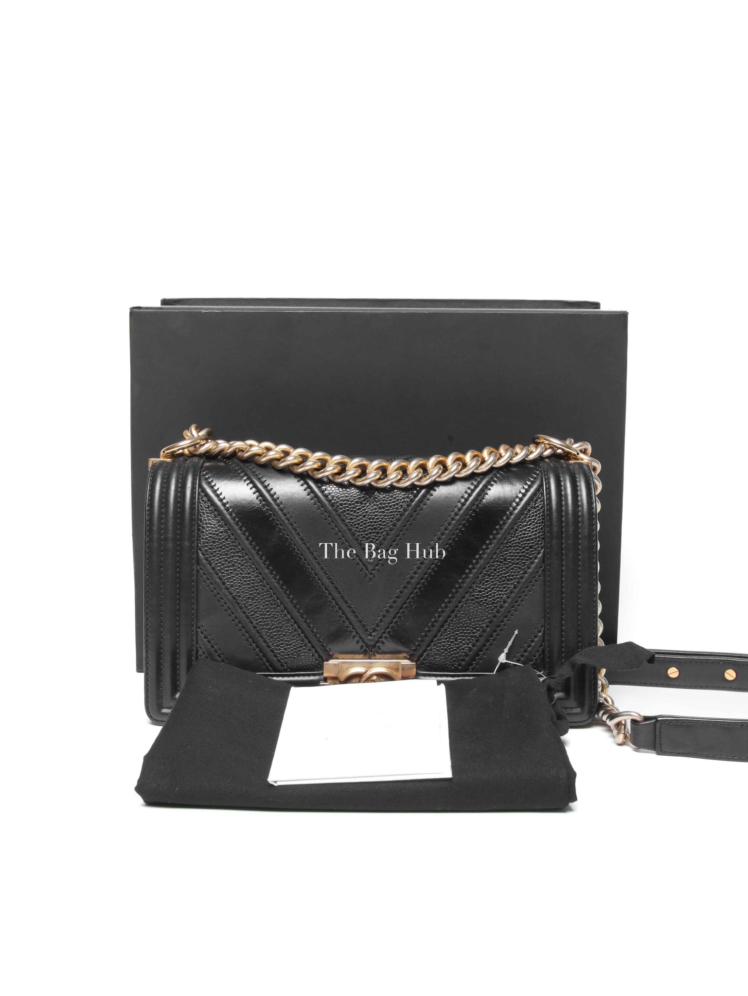 Chanel Black Calfskin Caviar In The Mix Chevron Old Medium Le Boy Flap Bag GHW