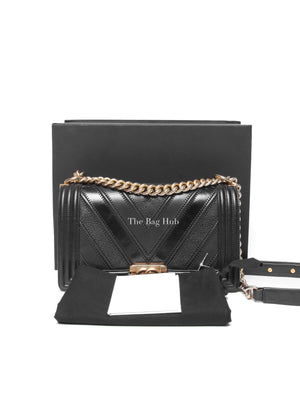 Chanel Black Calfskin Caviar In The Mix Chevron Old Medium Le Boy Flap Bag GHW