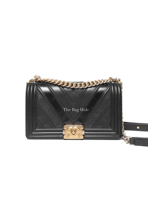 Chanel Black Calfskin Caviar In The Mix Chevron Old Medium Le Boy Flap Bag GHW