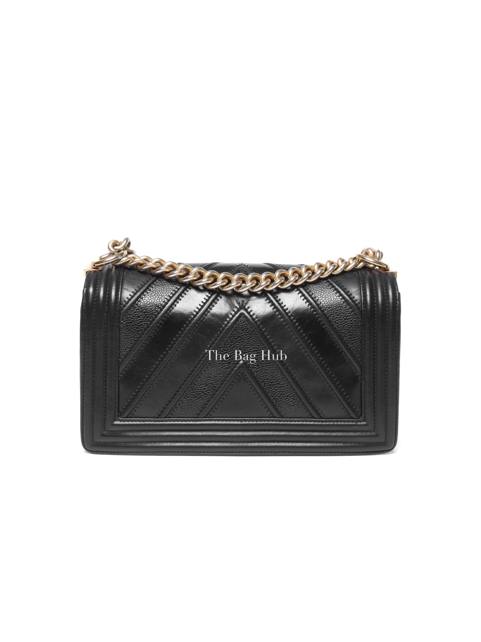 Chanel Black Calfskin Caviar In The Mix Chevron Old Medium Le Boy Flap Bag GHW