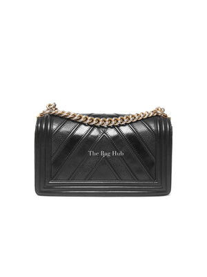 Chanel Black Calfskin Caviar In The Mix Chevron Old Medium Le Boy Flap Bag GHW