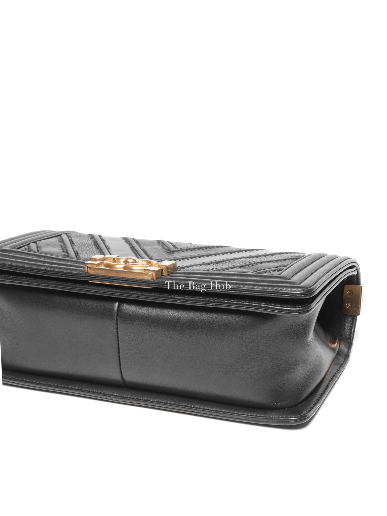 Chanel Black Calfskin Caviar In The Mix Chevron Old Medium Le Boy Flap Bag GHW